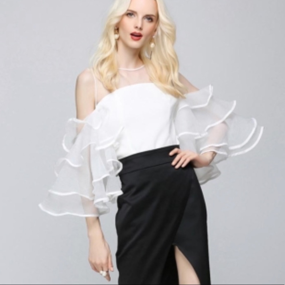 Sheer Ruffled Sleeve Top - Picture 2 of 7